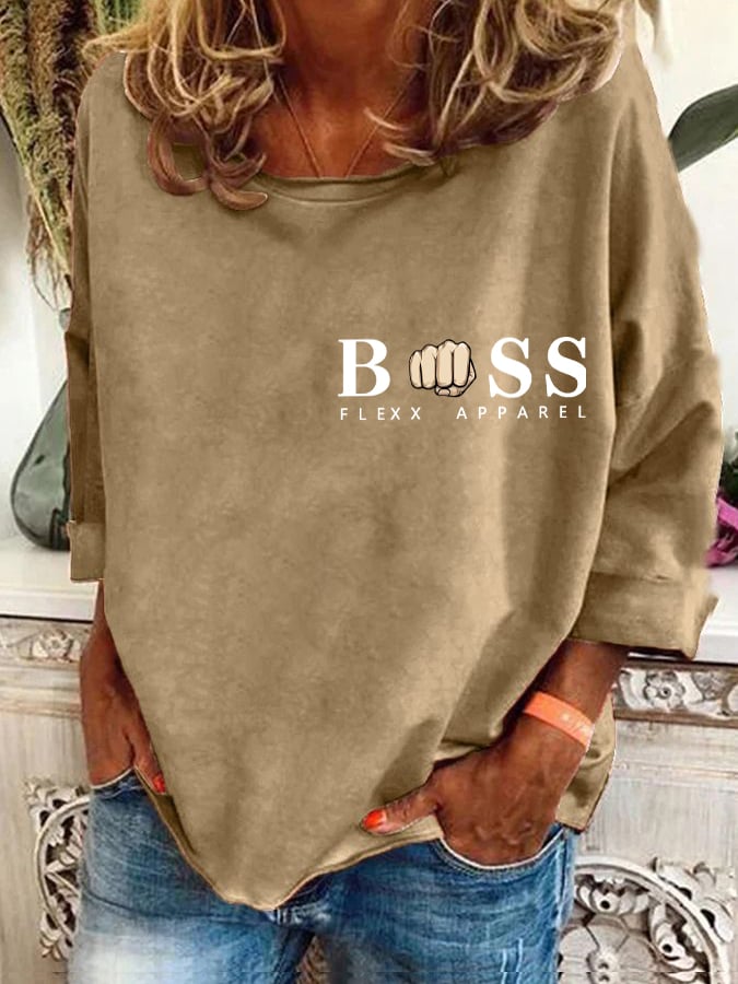 Women's Retro Letter Design Printed Crew Neck Sweatshirt