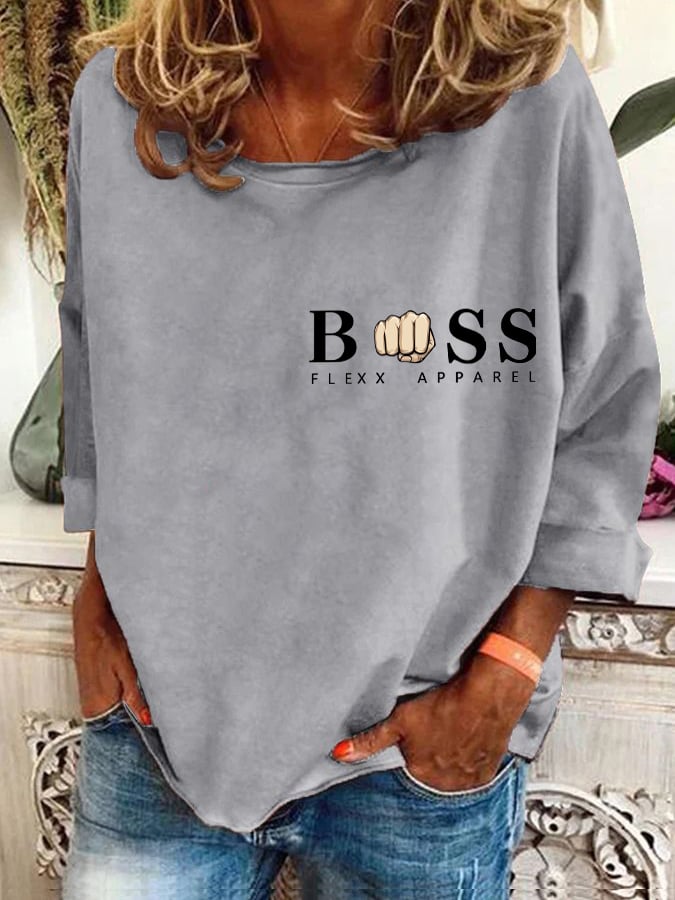 Women's Retro Letter Design Printed Crew Neck Sweatshirt