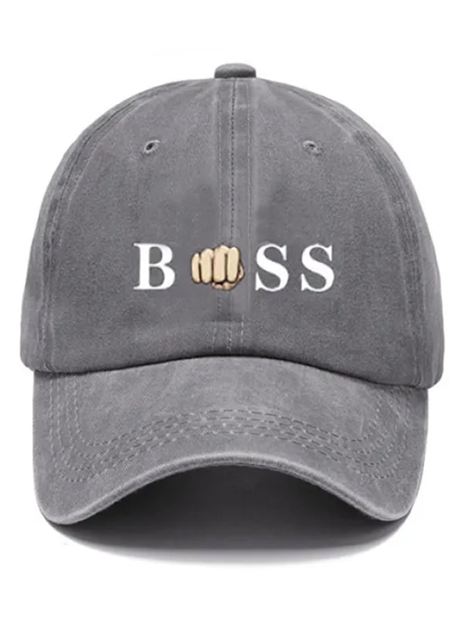 Unisex Distressed Washed Cotton "Boss" Printed Hat
