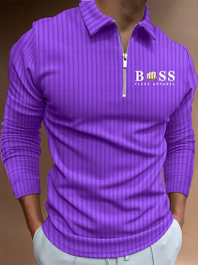 Letter Stripe Print Pullover Casual Polo Shirt