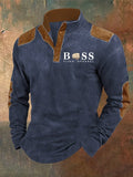 Men's Retro Letter Contrast Color Design Stand Collar Sweatshirt