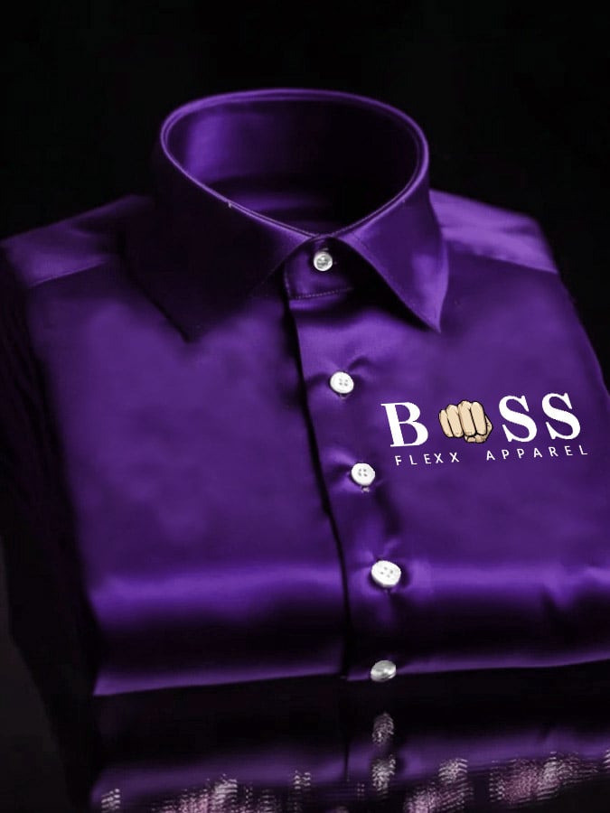 Men's Vintage Letter Print Satin Long Sleeve Shirt