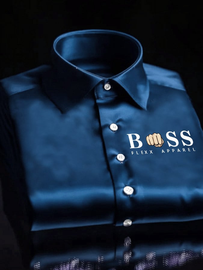 Men's Vintage Letter Print Satin Long Sleeve Shirt