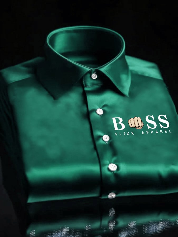 Men's Vintage Letter Print Satin Long Sleeve Shirt