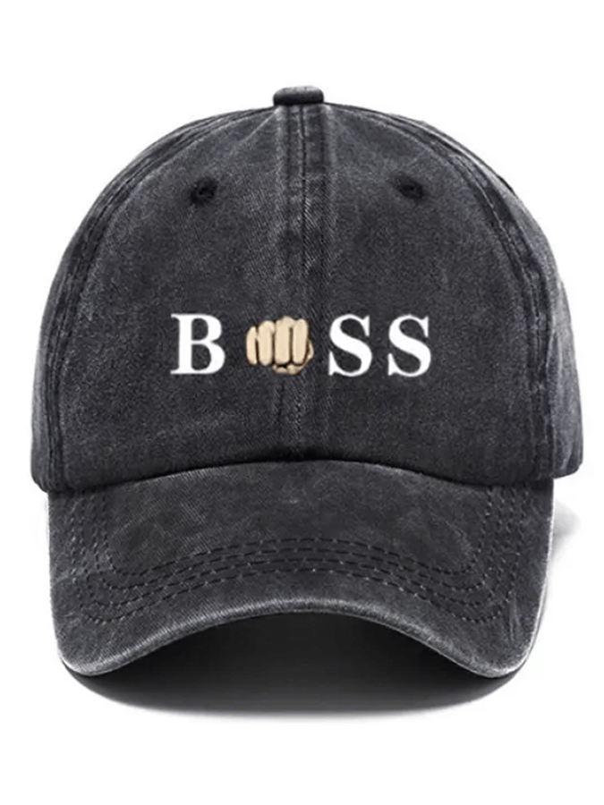 Unisex Distressed Washed Cotton "Boss" Printed Hat