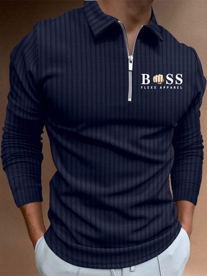 Letter Stripe Print Pullover Casual Polo Shirt