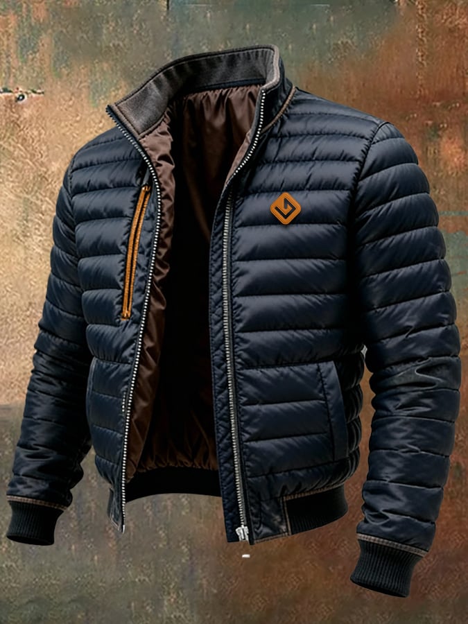 Férfi retró steppelt, patchwork kültéri dzseki cipzárral