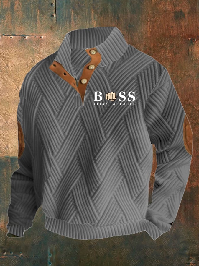 Men's Retro Letter Design Jacquard Plaid Fabric Casual Sweatshirt