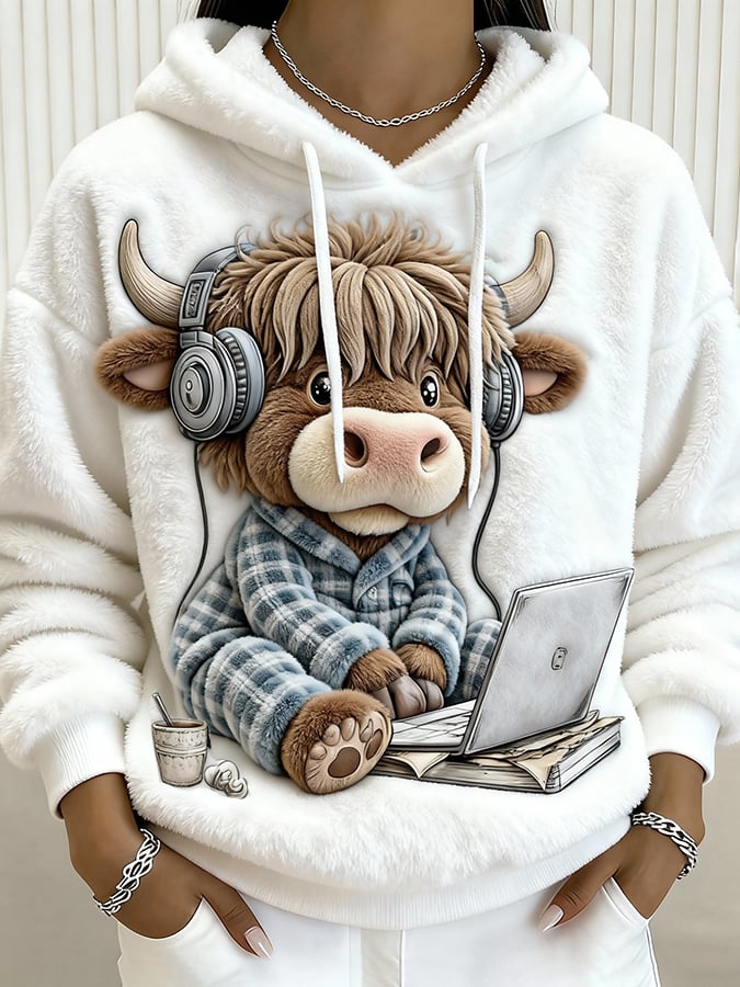 Női pulóver állatos motívummal, skót tehén mintával