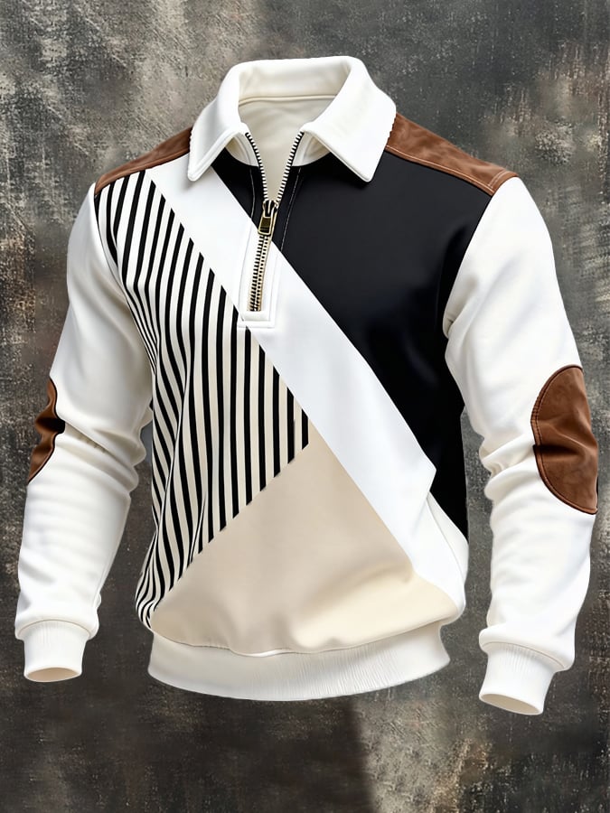 Férfi retró stílusú pulóver színes mintával és cipzárral