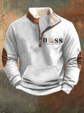 Men's Vintage Letter Design Printed Plush Stand Collar Zipper Sweatshirt