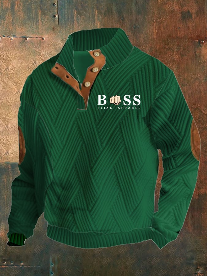 Men's Retro Letter Design Jacquard Plaid Fabric Casual Sweatshirt