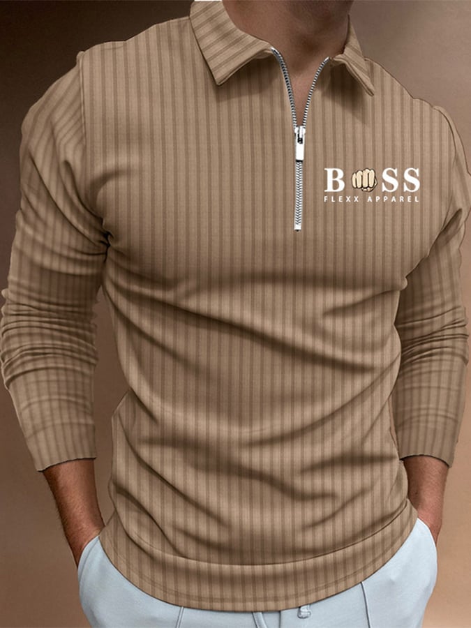 Letter Stripe Print Pullover Casual Polo Shirt