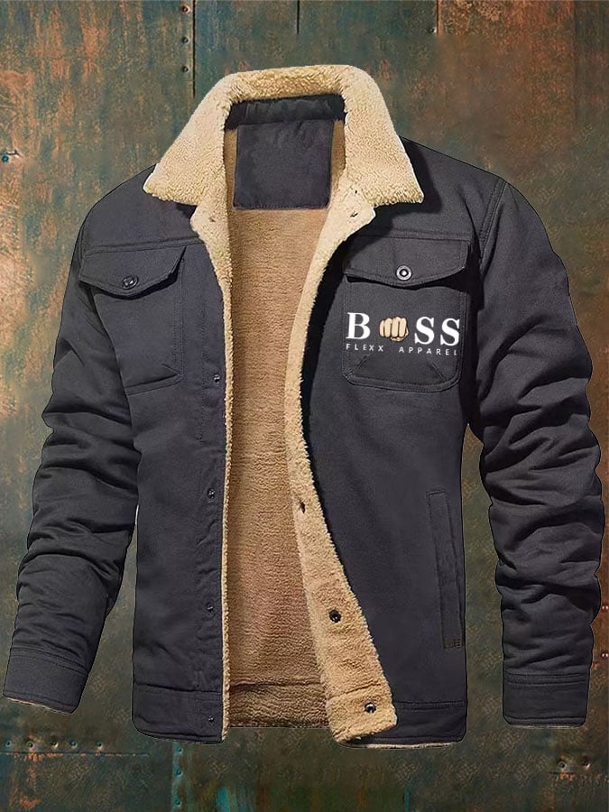 Men's Retro Letter Print Plush Jacket