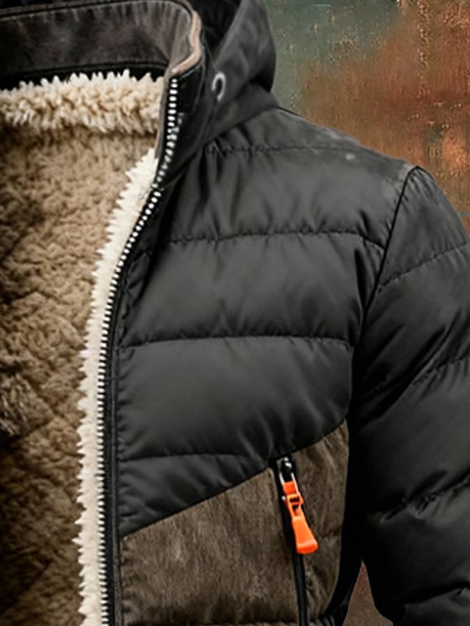 Férfi retró, steppelt, patchwork kabát cipzárral, meleg és kényelmes