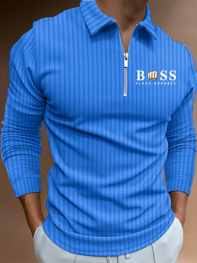 Letter Stripe Print Pullover Casual Polo Shirt