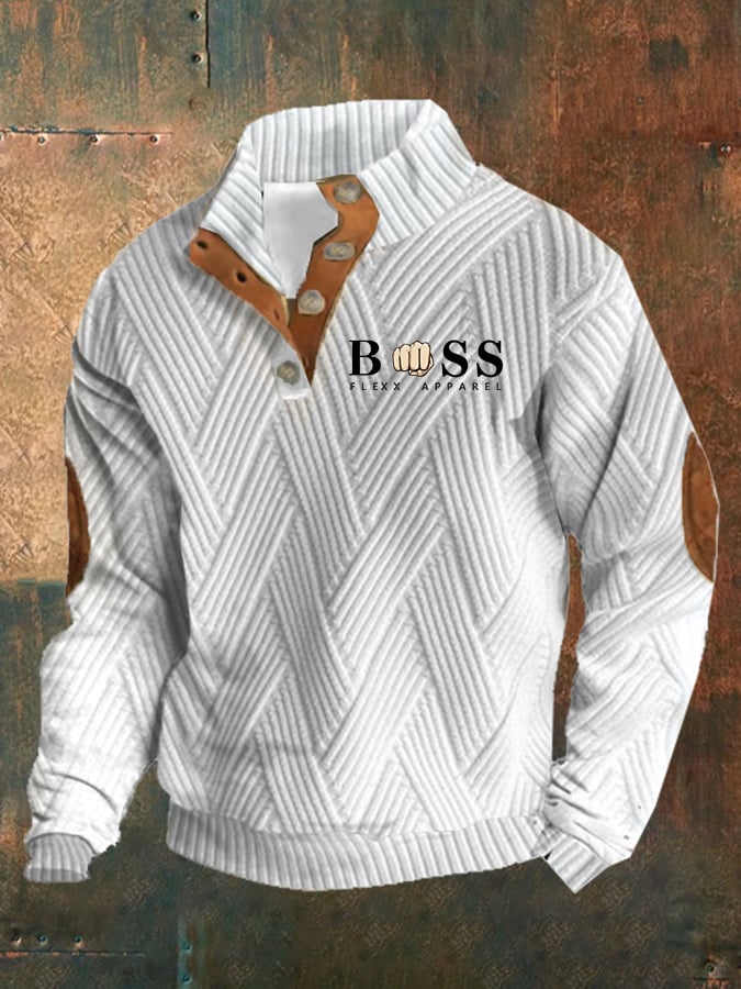 Men's Retro Letter Design Jacquard Plaid Fabric Casual Sweatshirt