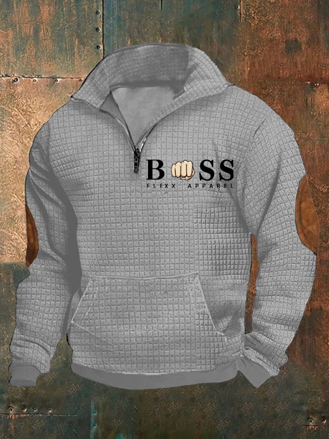 Men's Retro Letter Design Printed Stand Collar Checkered Fabric Sweatshirt