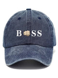 Unisex Distressed Washed Cotton "Boss" Printed Hat
