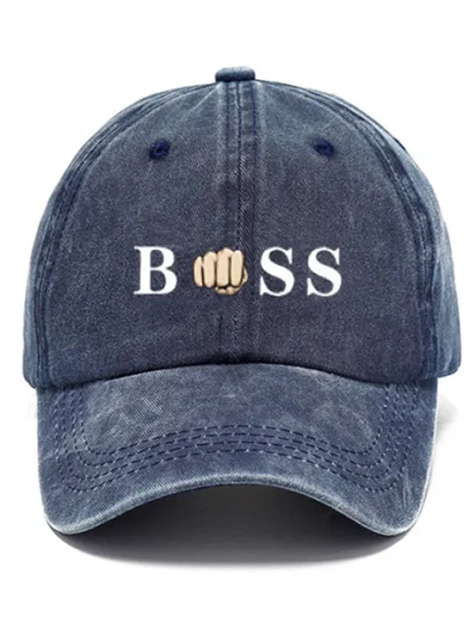 Unisex Distressed Washed Cotton "Boss" Printed Hat