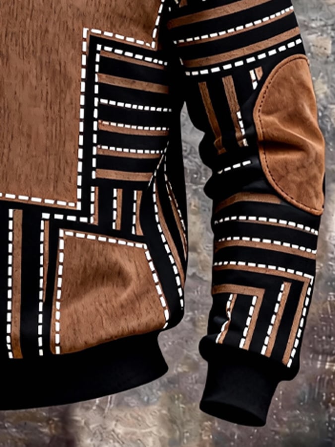 Férfi retró stílusú pulóver színes mintával és cipzárral