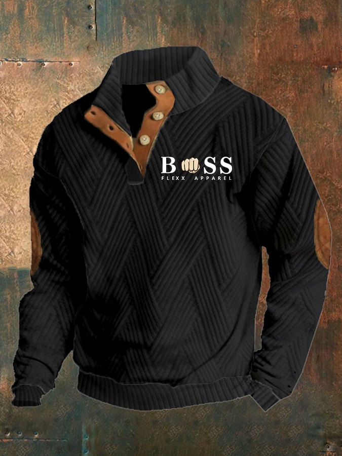 Men's Retro Letter Design Jacquard Plaid Fabric Casual Sweatshirt