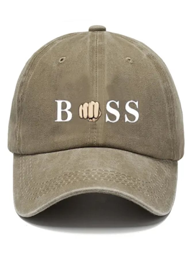 Unisex Distressed Washed Cotton "Boss" Printed Hat