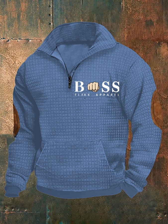 Men's Retro Letter Design Printed Stand Collar Checkered Fabric Sweatshirt