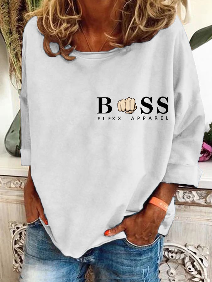 Women's Retro Letter Design Printed Crew Neck Sweatshirt