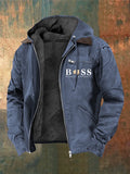 Men's Retro Letter Design Plush Zipper Jacket