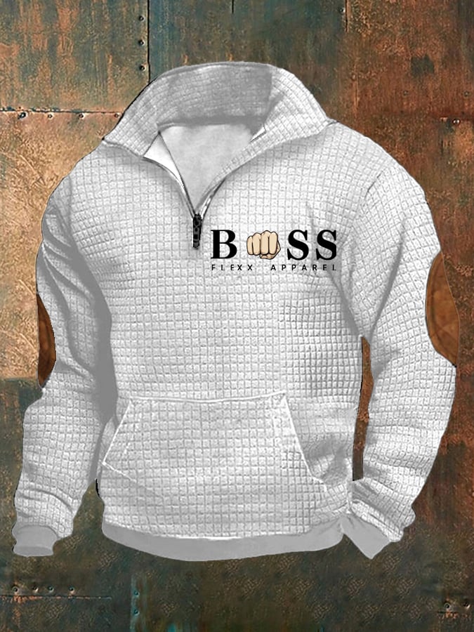 Men's Retro Letter Design Printed Stand Collar Checkered Fabric Sweatshirt