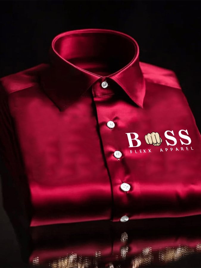 Men's Vintage Letter Print Satin Long Sleeve Shirt