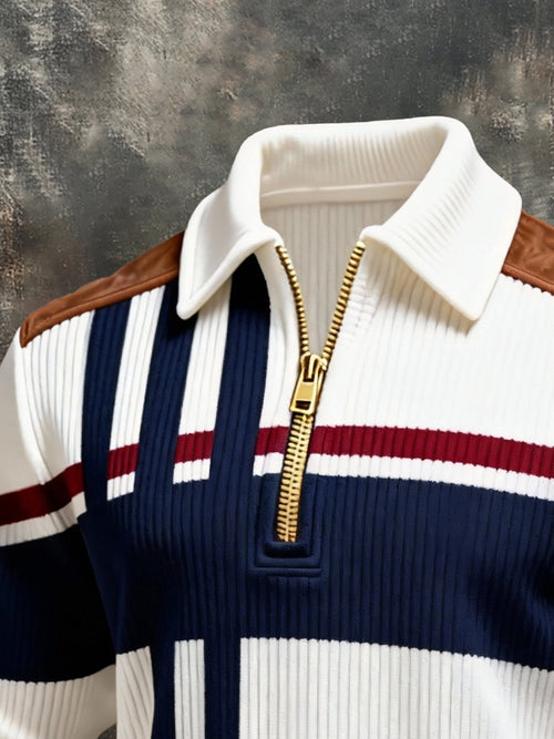 Férfi pulóver retró színblokkos mintával és cipzárral