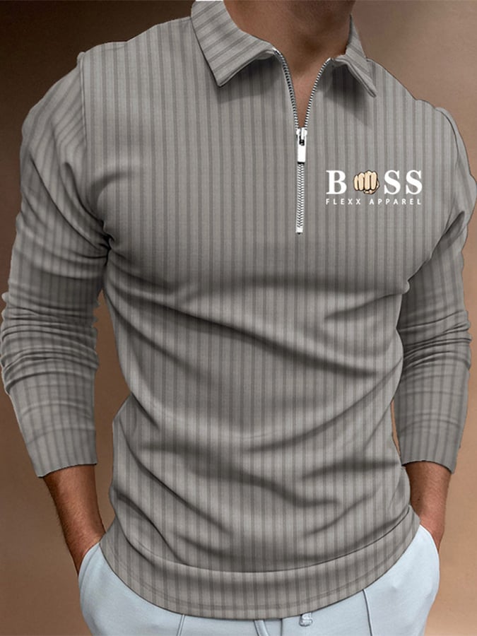 Letter Stripe Print Pullover Casual Polo Shirt