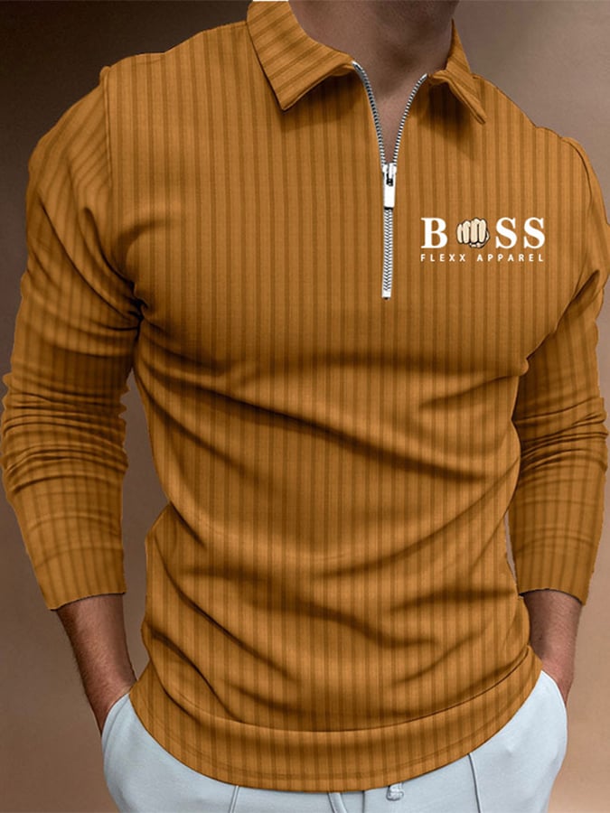 Letter Stripe Print Pullover Casual Polo Shirt