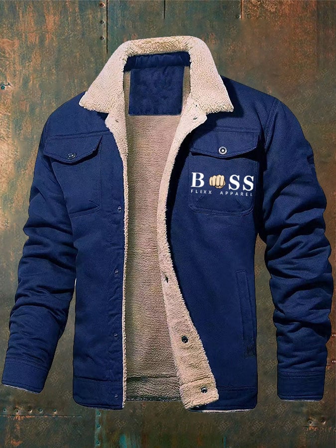 Men's Retro Letter Print Plush Jacket