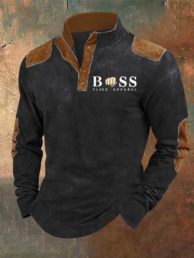 Men's Retro Letter Contrast Color Design Stand Collar Sweatshirt