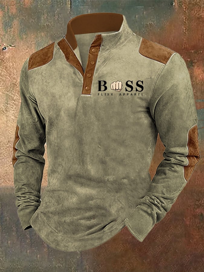 Men's Retro Letter Contrast Color Design Stand Collar Sweatshirt