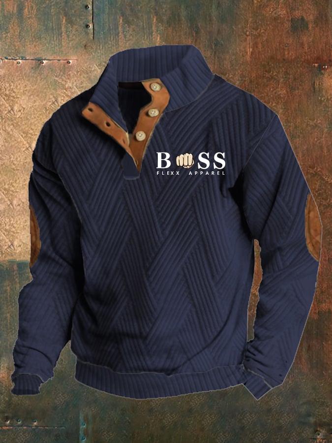 Men's Retro Letter Design Jacquard Plaid Fabric Casual Sweatshirt