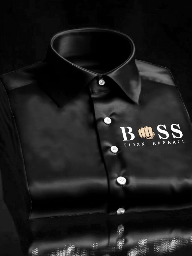 Men's Vintage Letter Print Satin Long Sleeve Shirt