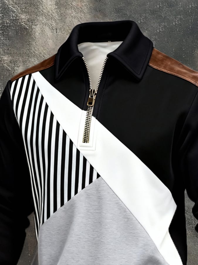 Férfi retró stílusú pulóver színes mintával és cipzárral