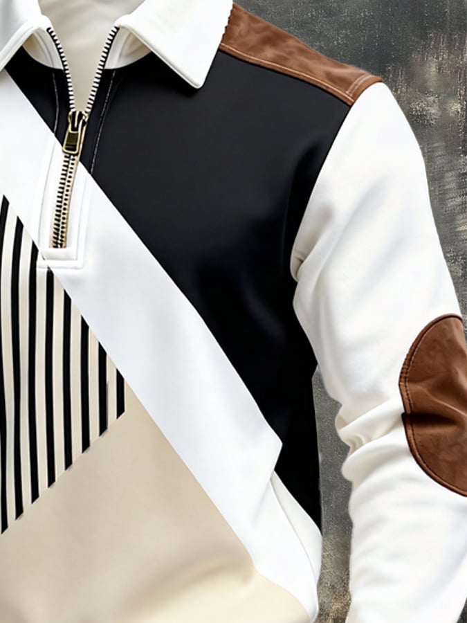 Férfi retró stílusú pulóver színes mintával és cipzárral