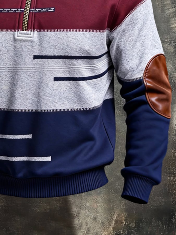 Férfi retró stílusú pulóver színes mintával és cipzárral