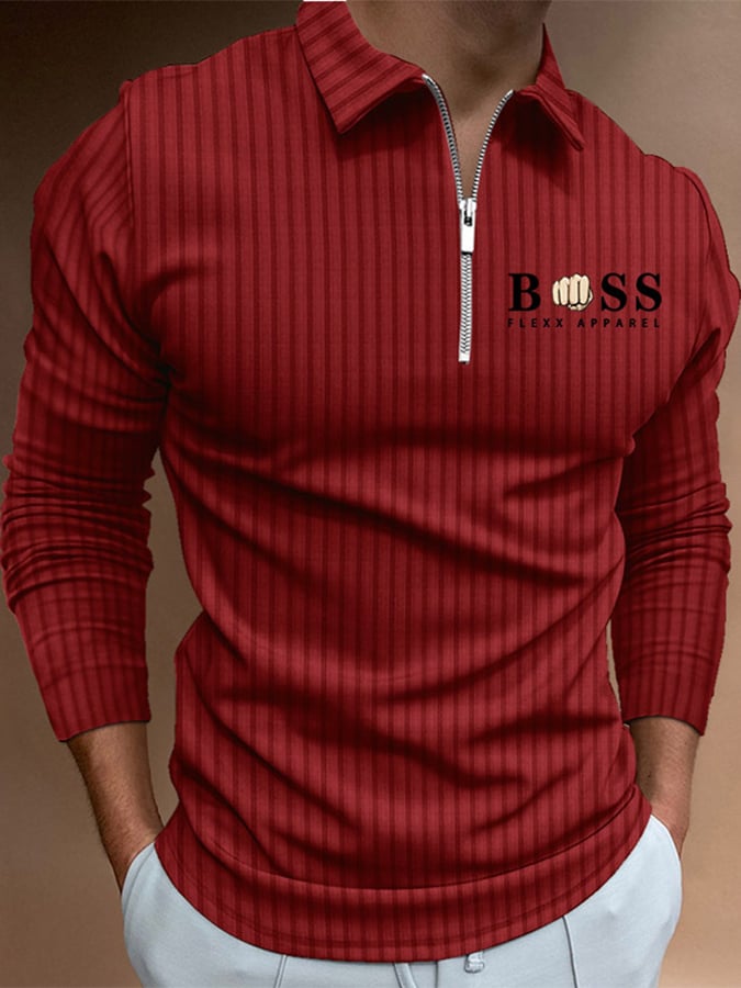 Letter Stripe Print Pullover Casual Polo Shirt