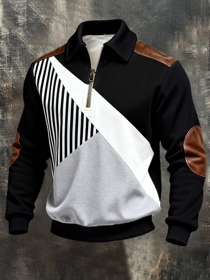 Férfi retró stílusú pulóver színes mintával és cipzárral