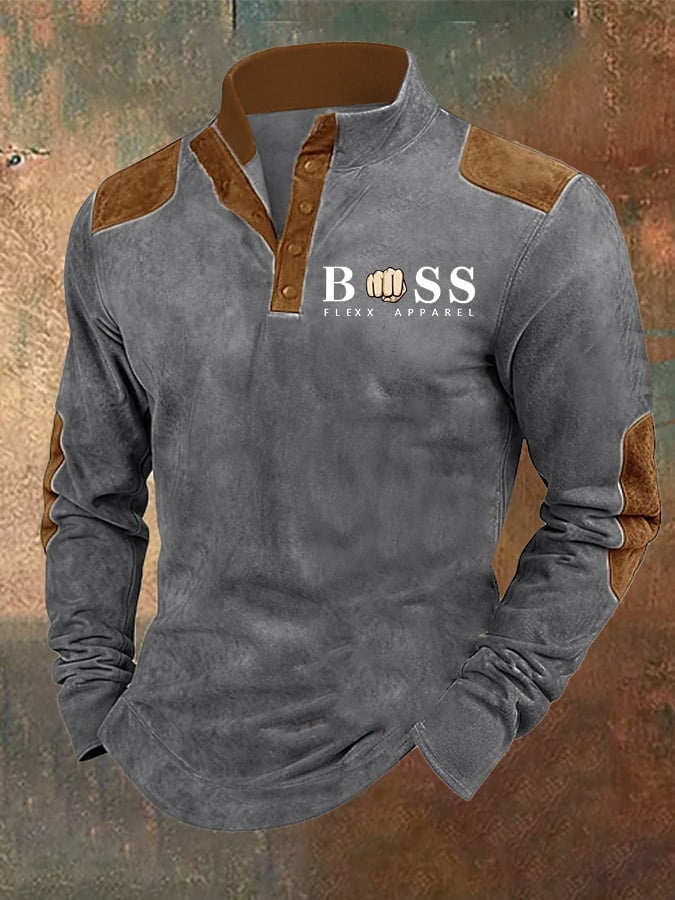 Men's Retro Letter Contrast Color Design Stand Collar Sweatshirt