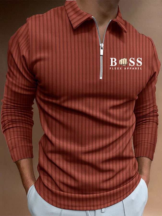 Letter Stripe Print Pullover Casual Polo Shirt