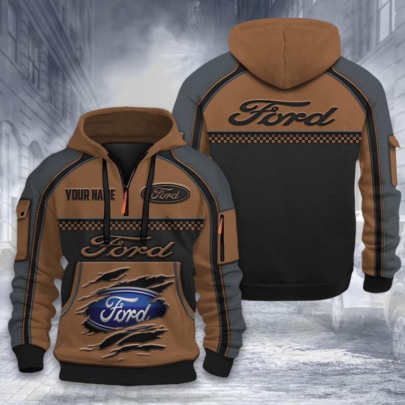 Ford DMHT1922 3D félcipzáras kapucnis pulóver, többszínű