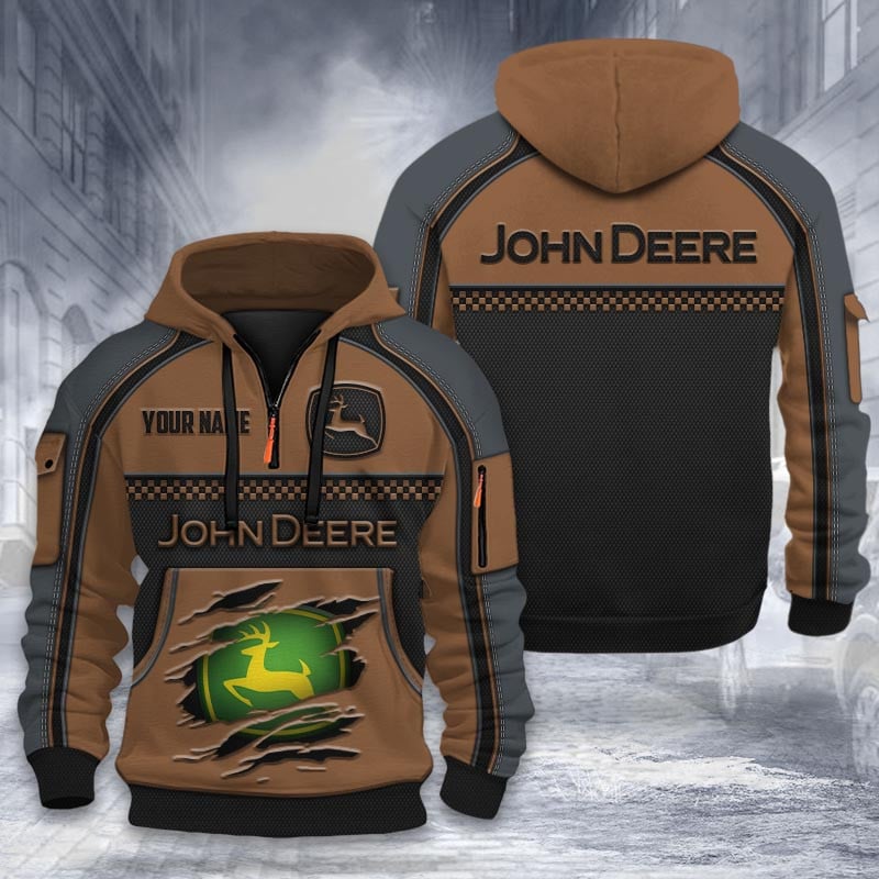 John Deere DMHT2036 3D félcipzáras kapucnis pulóver, többszínű