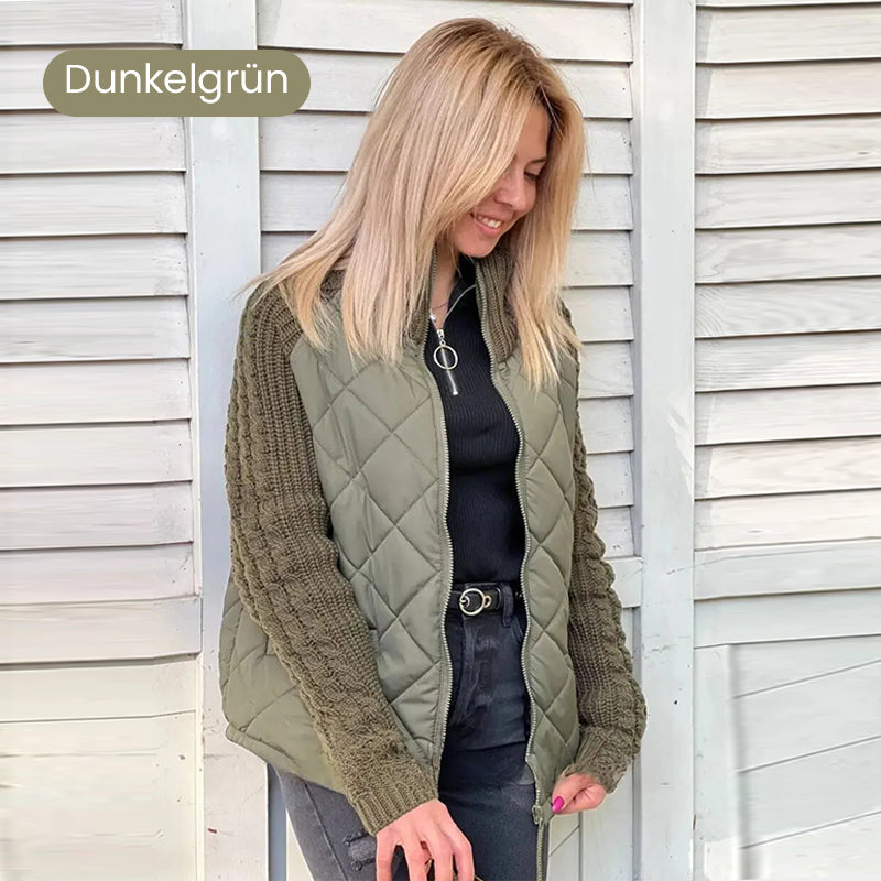 Gestrickte Patchwork-Pufferjacke für Damen